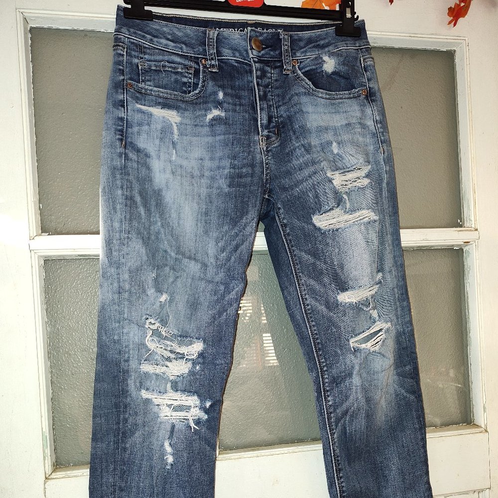 American Eagle mom stretch jeans size 4 Tomgirl AEO denim cafe Tom Girl light